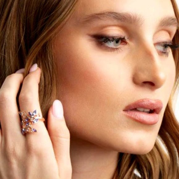 LOVISA ROMANTIC ROSE GOLD LILAC & CLEAR CRYSTAL VINE/LEAVES RING SZ 7**NEW! - Picture 2 of 5